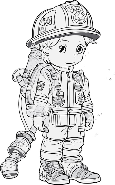 Vector fearless firefighter printable coloring page for kids