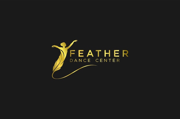 Feather ballet dancer golden logo design literature writing icon symbol