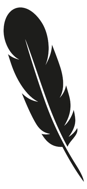 Vector feather black silhouette writing symbol bird quill isolated on white background