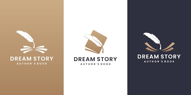 Feather book logo design for author author dreams logo vintage