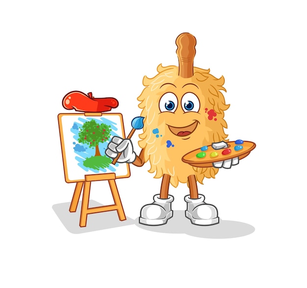 Feather duster artist mascot cartoon vector