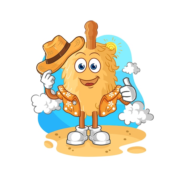 Feather duster go on vacation cartoon mascot vector