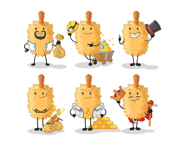 Feather duster rijke groep karakter cartoon mascotte vector