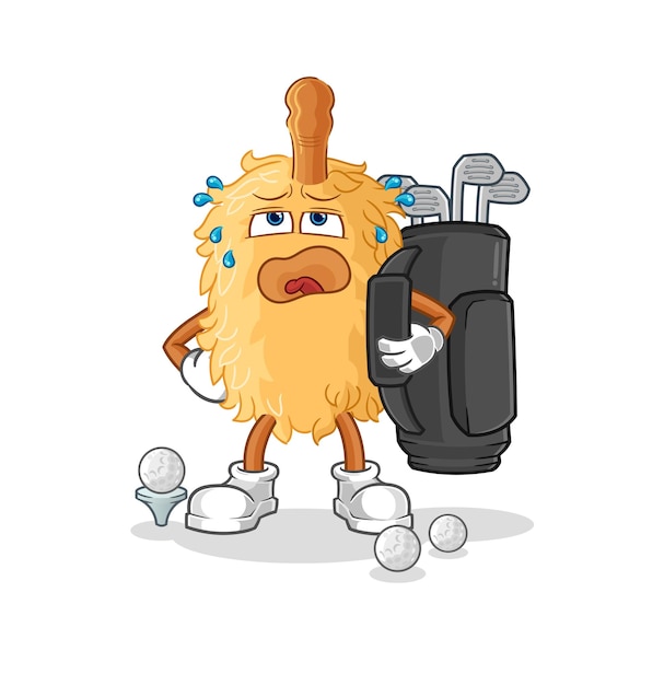 Feather duster with golf equipment cartoon mascot vector