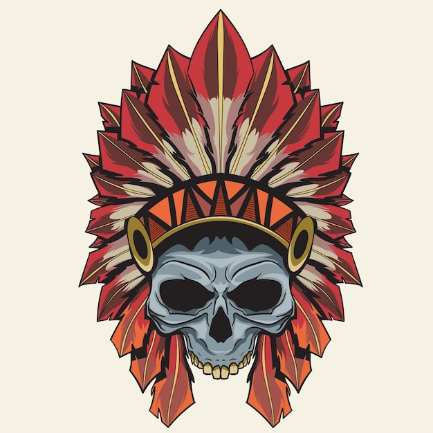 Feather Hat Indian Skull Vector Illustration