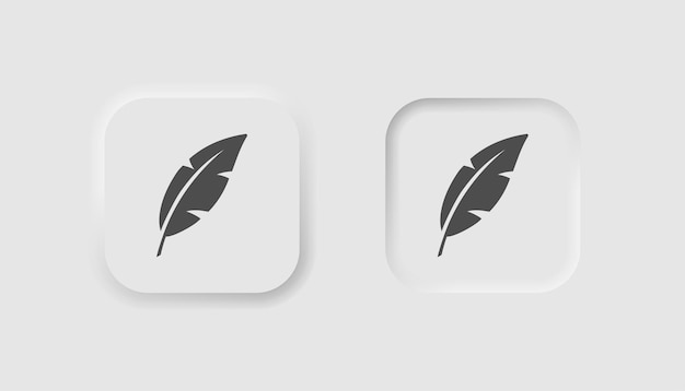 Feather icon icon in neumorphism style Icons for business white UI UX Lightweight symbol Caligraphy quill fluffy literature Neumorphic style Vector illustration