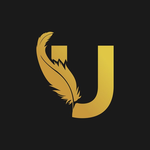 feather logo design with vector concept letter u