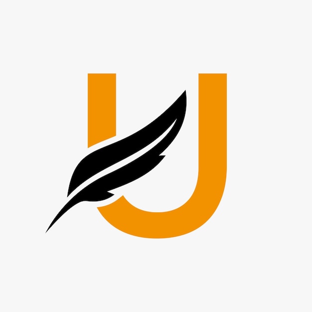 feather logo on letter u vector template law logo bird feather symbol