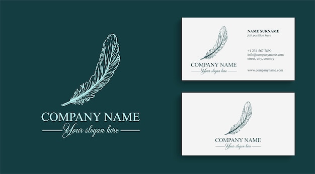 Feather logo vector template abstract design elegant style brand for writer yoga and other businesses vector