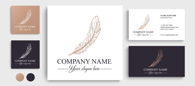 Feather logo vector template abstract design elegant style brand for writer yoga and other businesses vector