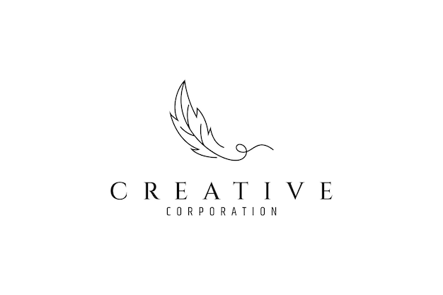 Feather logo with line art style design template