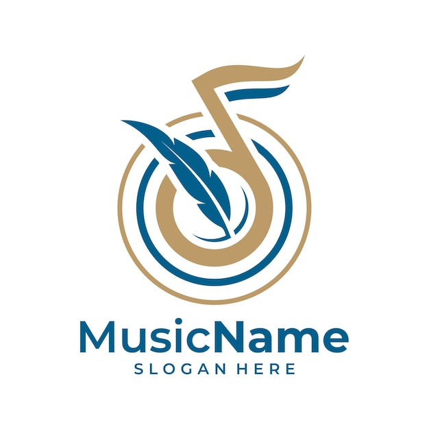 Feather Music Logo Vector Music Feather logo design template