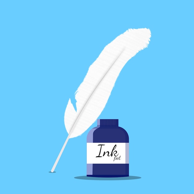 feather pen and ink pot cartoon icon illustration