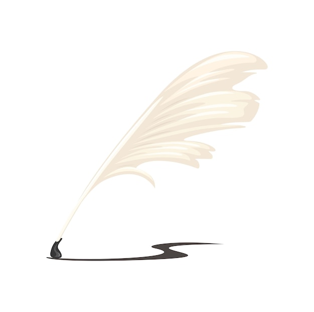 Feather pen ink writing tool symbol cartoon illustration vector