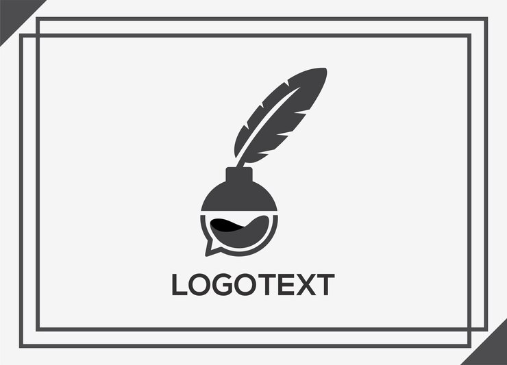 Feather Pen with Chat Balloon Logo Vector Design