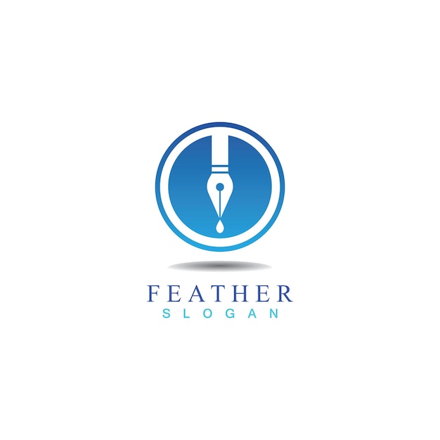 Modello di logo di scrittura penna piuma feather