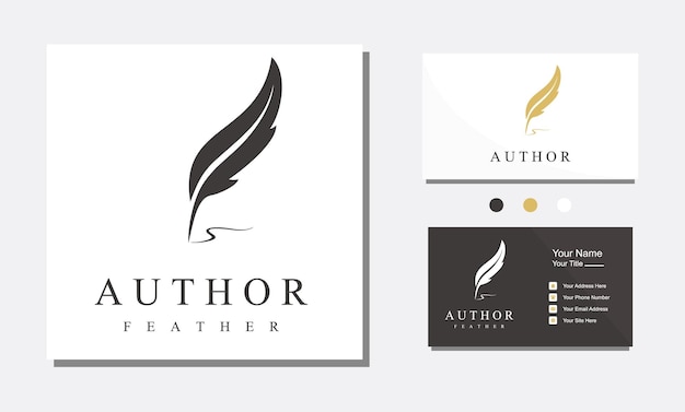 Feather quill pen author gold logo design icon classic stationery illustration