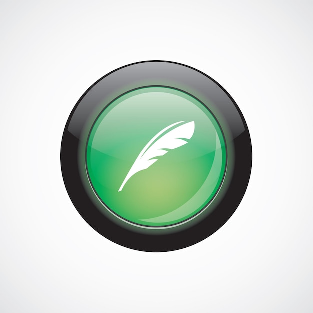 feather sign icon green shiny button. ui website button