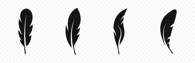 Векторные иконки перьев Силуэт перьев Набор иконок птичьих перьев