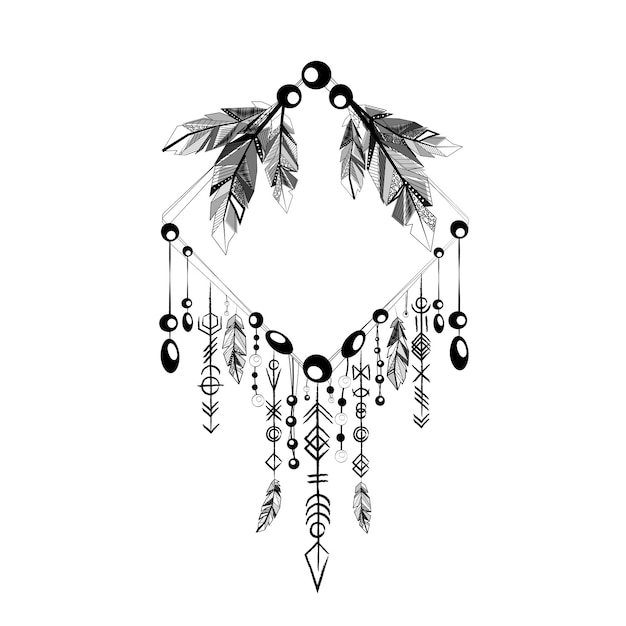 Vector feathers boho lines square frame