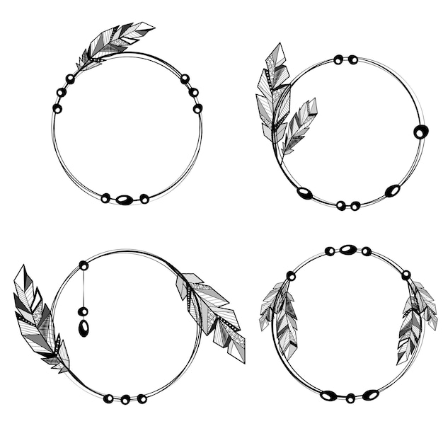 Feathers boho style circle frames