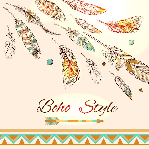 Vector feathers boho style