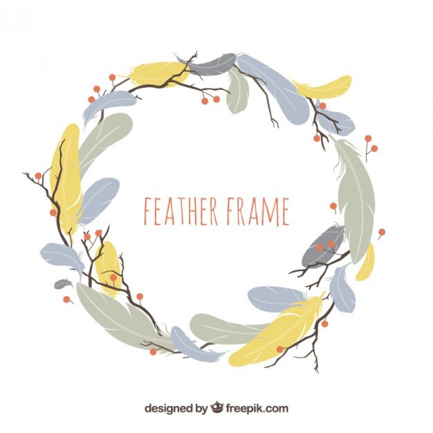 Feathers frame in pastel colors