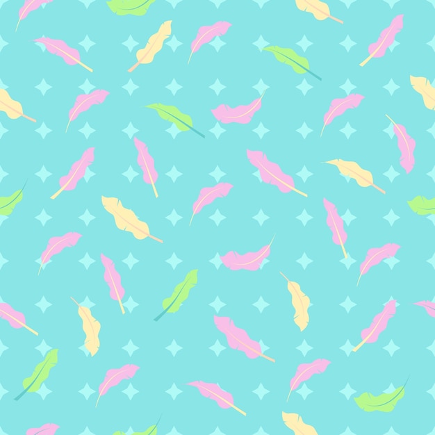 Vector feathers seamless pattern cute background with bird feathers