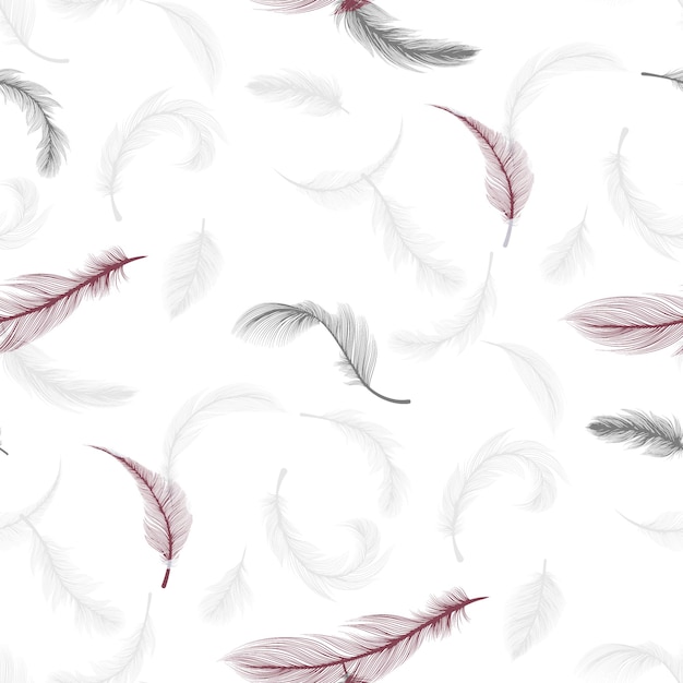 Vector feathers set on white background hand drawn sketch style