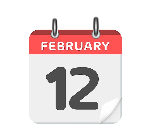 Vector february 12 calendar icon on white background