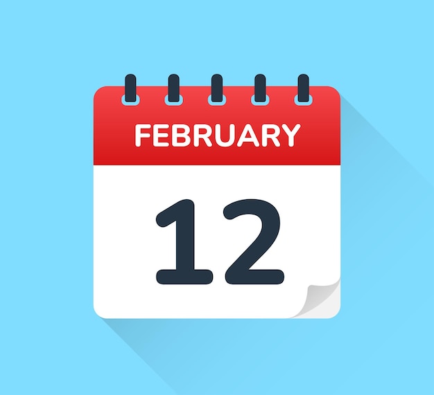 February 12 date on calendar vector icon.