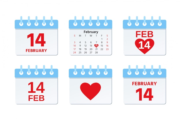 Vettore icona del calendario 14 febbraio, giorno di san valentino, pagina del calendario con data festiva dell'amore,