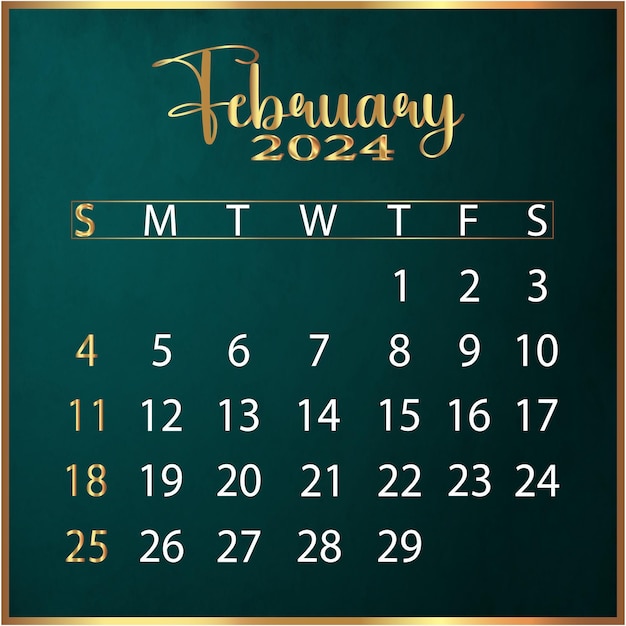 Vector february 2024 calendar new year 2024 calendar