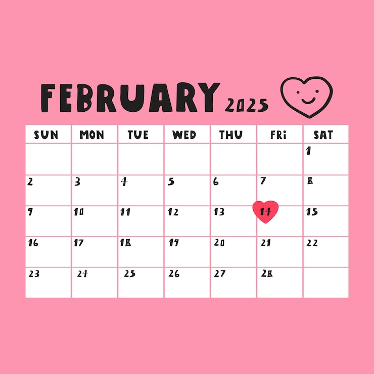 Vector february 2025 template calendar list monthly planner illustration on pink background