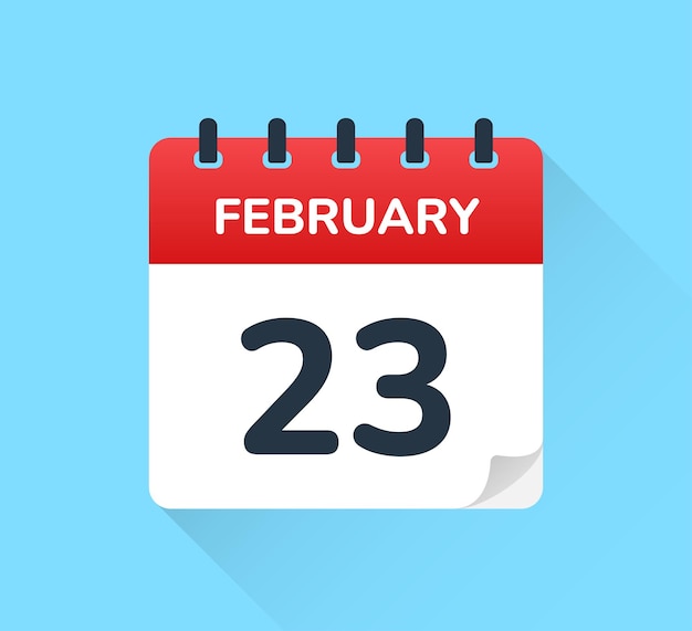 Vector february 23. vector flat design of daily calendar icon.