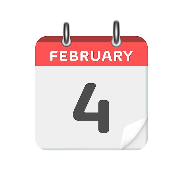 Вектор 4 февраль - икона календаря на белом фоне