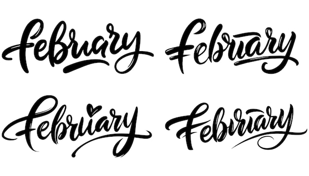 February calligraphy inscription collection set phrase for count of every month ink illustration