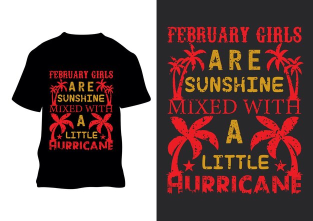 2月の女の子は、小さなハリケーンのレトロなヴィンテージTシャツのデザインと太陽の光が混ざっています