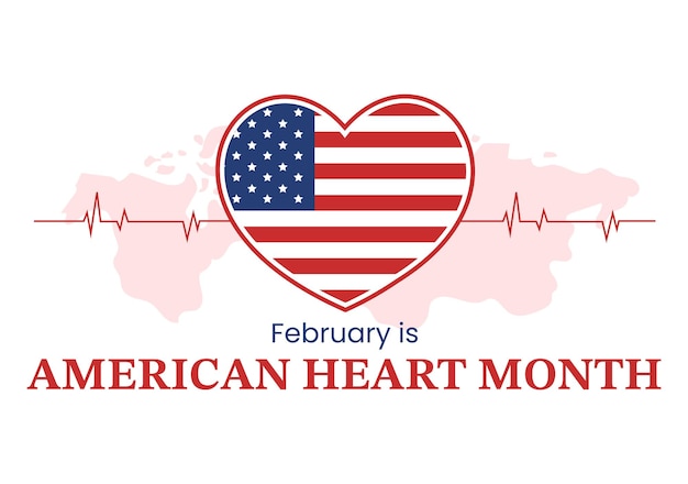 Февраль - американский месяц сердца с пульсом для преодоления сердечно-сосудистых заболеваний в иллюстрации