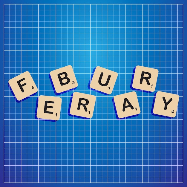 February month in uppercase letters with scabbles block concept