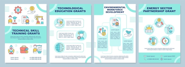 Federal grants for tech training mint brochure template Leaflet design with linear icons 4 vector layouts for presentation annual reports ArialBlack Myriad ProRegular fonts used