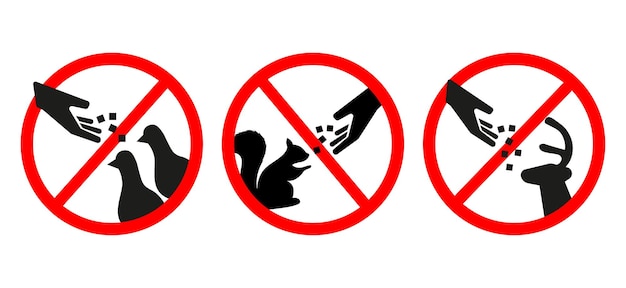 Do not feed the animals wildlife signs set vector illustration