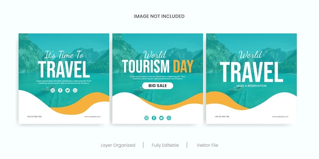 Vector feed instagram posts collection for world tourism day celebration