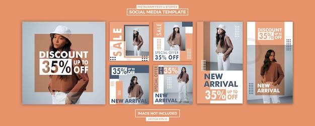 Feed and stories ig discount promotion fashion template design