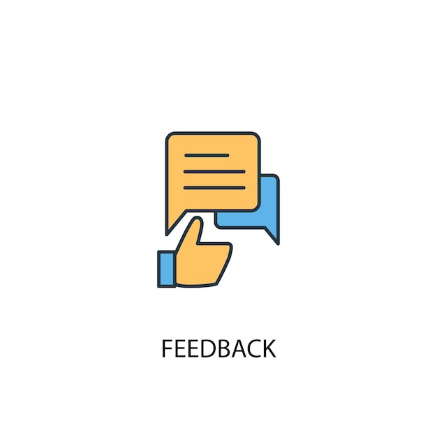 Concetto di feedback 2 icona linea colorata. illustrazione semplice dell'elemento giallo e blu. disegno di simbolo di contorno del concetto di feedback