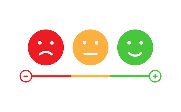 Feedback emoji slider or emoticon level scale for rating emojis happy neutral sad emotions