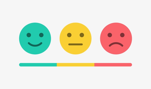 Vettore feedback emoji slider o scala di livello emoticon per valutare gli emoji sorriso felice neutro emozioni tristi