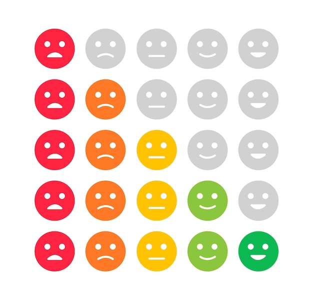 Emozioni di feedback. livello di soddisfazione. scala dell'umore. icone emoji