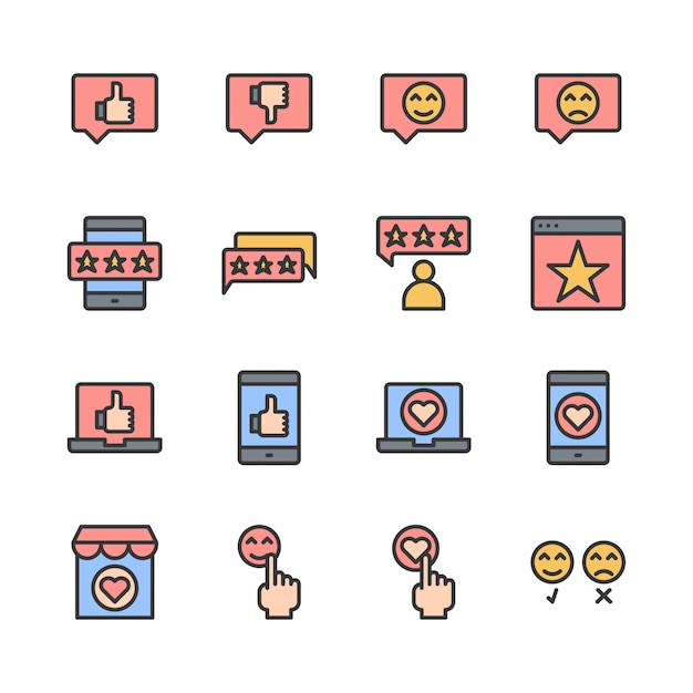 Feedback en klantreview gerelateerde icon set