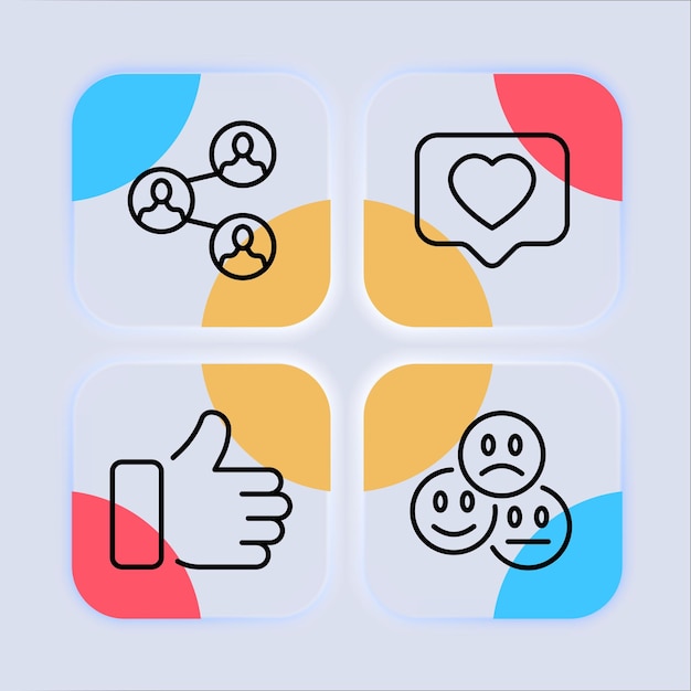 Feedback ingesteld pictogram Beoordeling commentaar reactie tekstballon afkeer zoals beoordeling sterren checkbox emoticons Communicatieconcept Neomorfisme stijl Vector lijn icoon